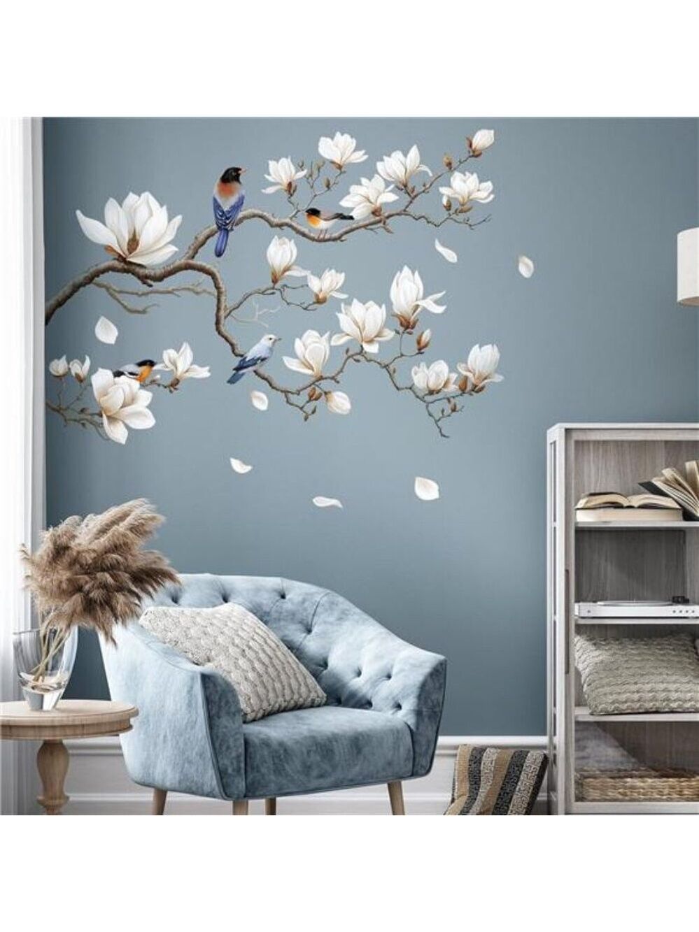 White Magnolia Wall Decals Peel and Stick Tree Flowers Branch Home Room Decor